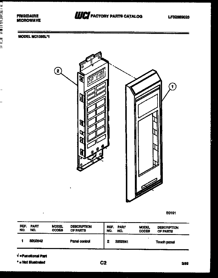 CONTROL PANEL Diagram and Parts List for MC1335L1  Frigidaire Microwave