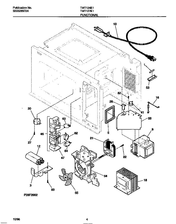 FUNCTIONAL Diagram and Parts List for TMT127E1B0  Tappan Microwave
