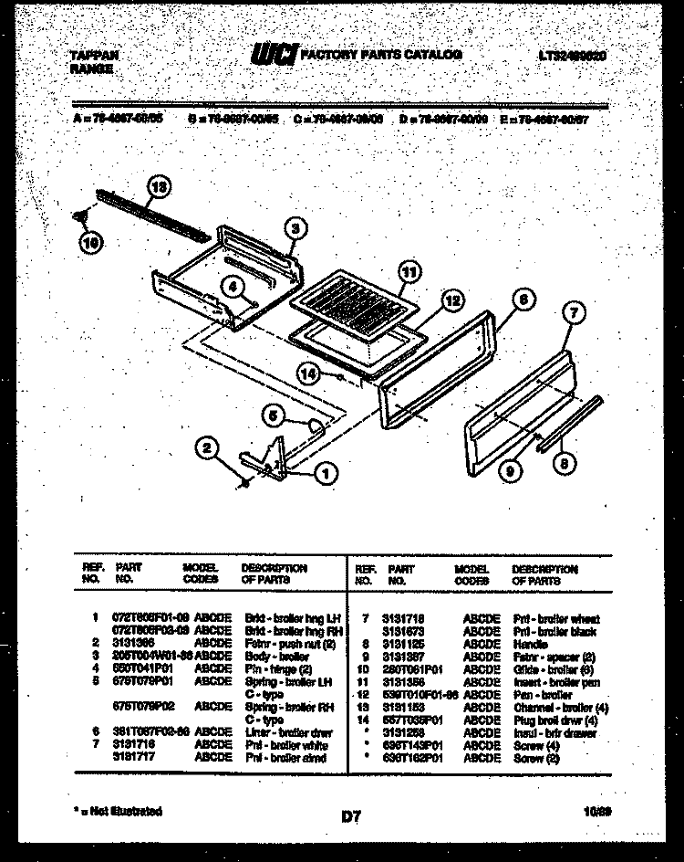 BROILER DRAWER PARTS Diagram and Parts List for 76-4667-32-06  Tappan Microwave Oven Combo