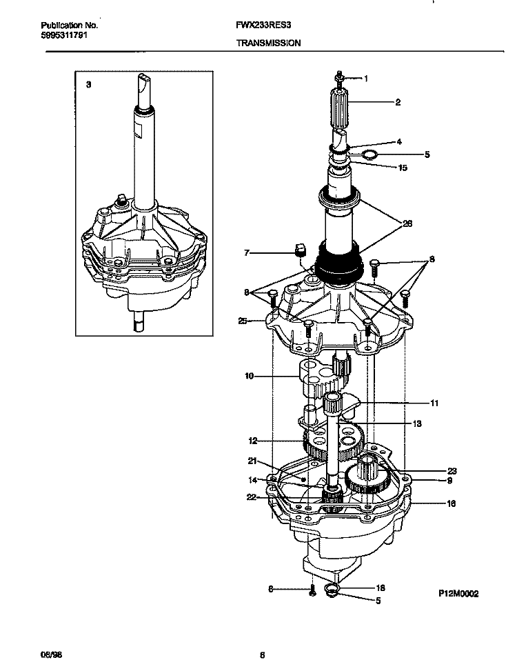 TRANSMISSION Diagram and Parts List for FWX233RES3  Frigidaire Washer