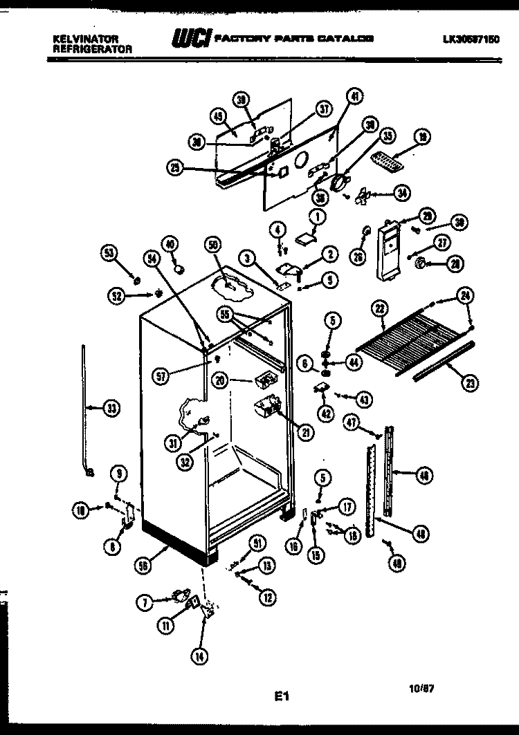 CABINET PARTS Diagram and Parts List for TSK160EN0W  Kelvinator Refrigerator