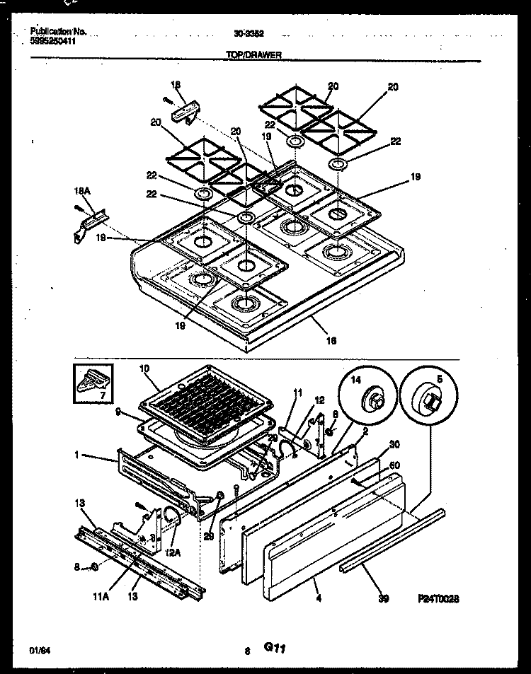 COOKTOP AND BROILER DRAWER PARTS Diagram and Parts List for 30-3352-00-03  Tappan Range
