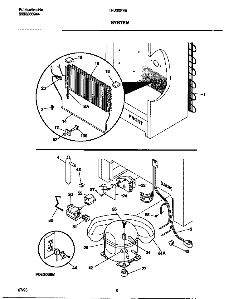 SYSTEM Diagram and Parts List for TFU20F7EW1  Tappan Freezer