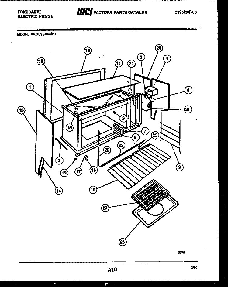 UPPER BODY PARTS Diagram and Parts List for REG638BNL1  Frigidaire Range