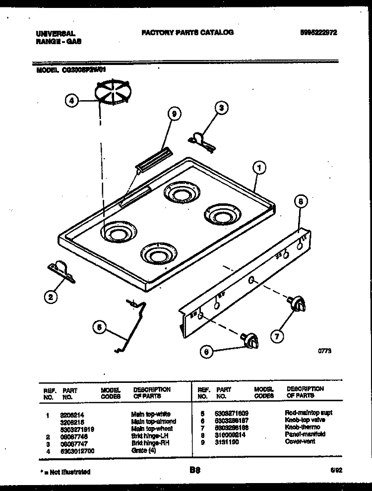 COOKTOP PARTS Diagram and Parts List for CG300SP2W1  Frigidaire Range
