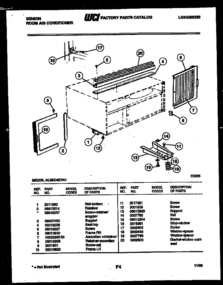 CABINET AND INSTALLATION PARTS Diagram and Parts List for AL08C4EVA1  Gibson Air Conditioner