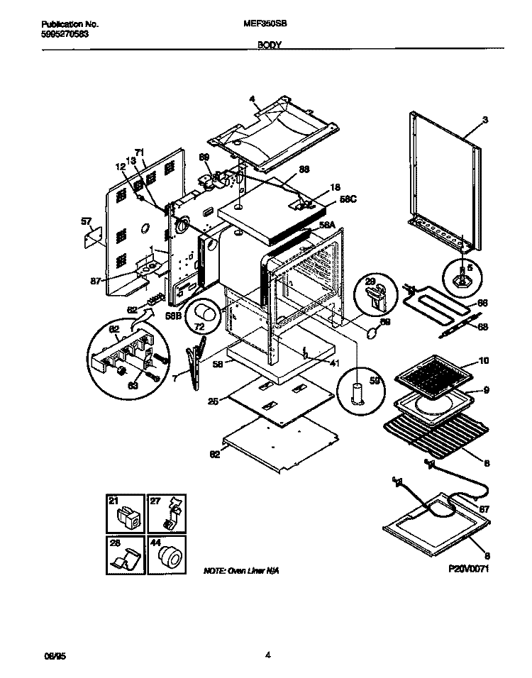BODY Diagram and Parts List for MEF350SBWD  Frigidaire Range