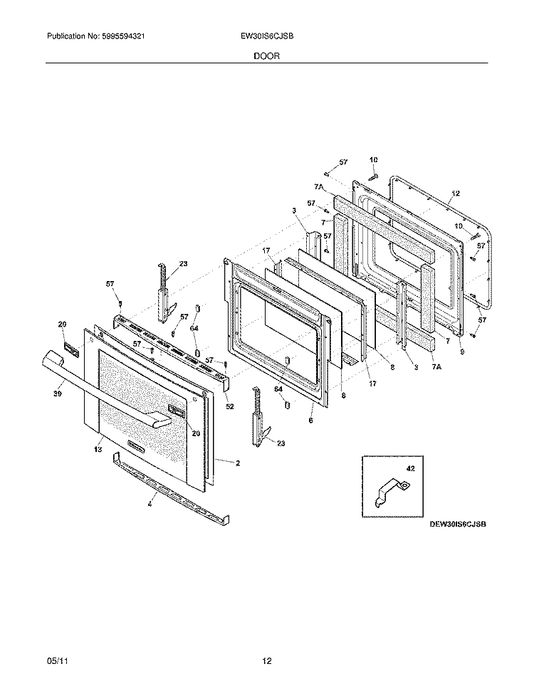 DOOR Diagram and Parts List for EW30IS6CJSB  Electrolux Range