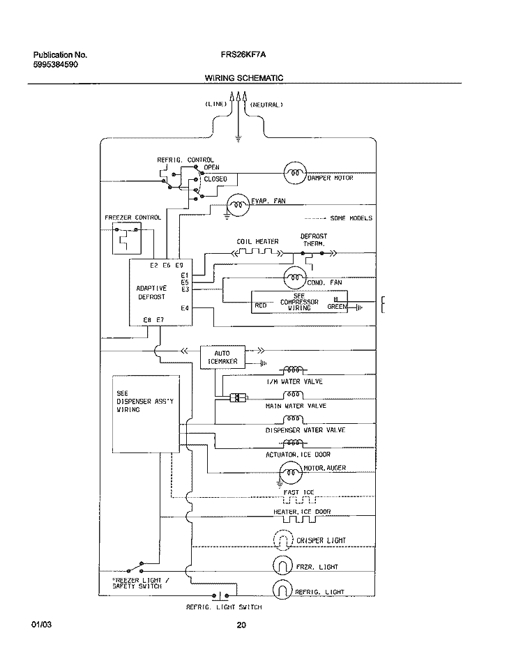 WIRING SCHEMATIC Diagram and Parts List for FRS26KF7AB6  Frigidaire Refrigerator