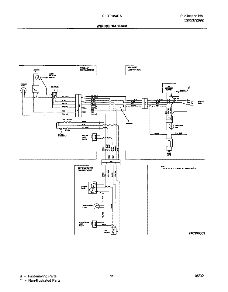 WIRING DIAGRAM Diagram and Parts List for GLRT184RAB5  Frigidaire Refrigerator
