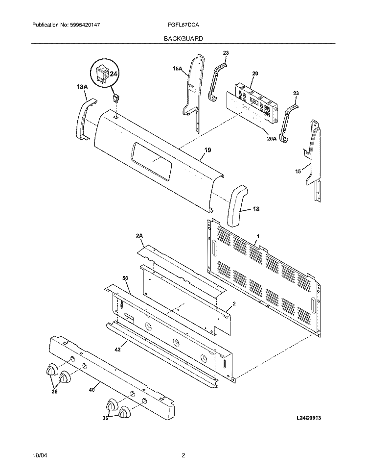 BACKGUARD Diagram and Parts List for FGFL67DCA  Frigidaire Range