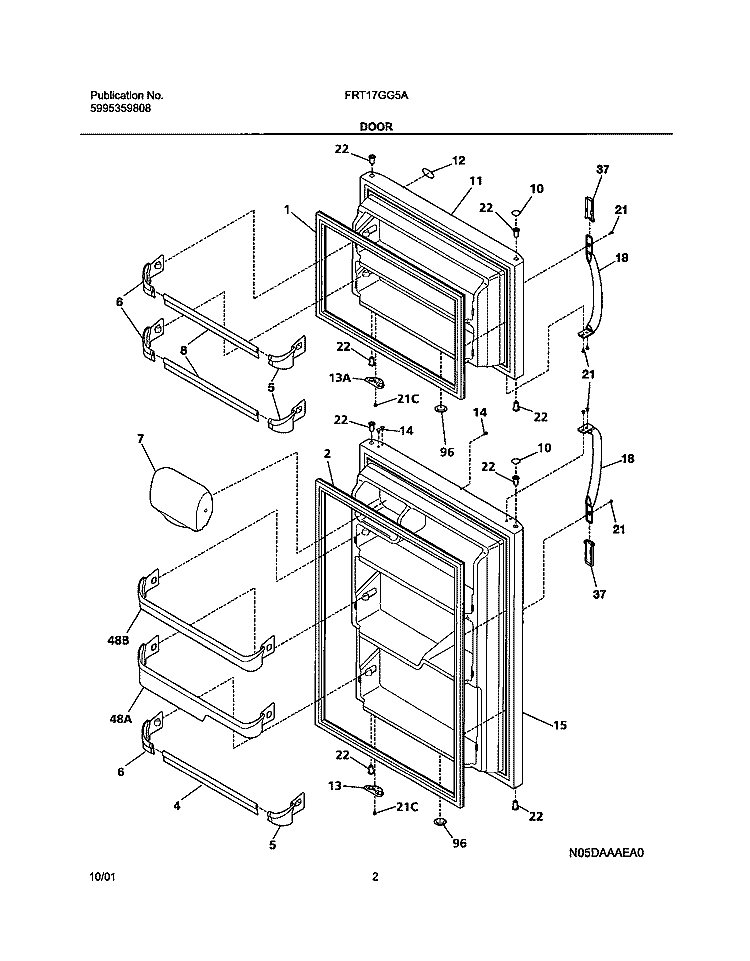 DOOR Diagram and Parts List for FRT17GG5AQ0  Frigidaire Refrigerator