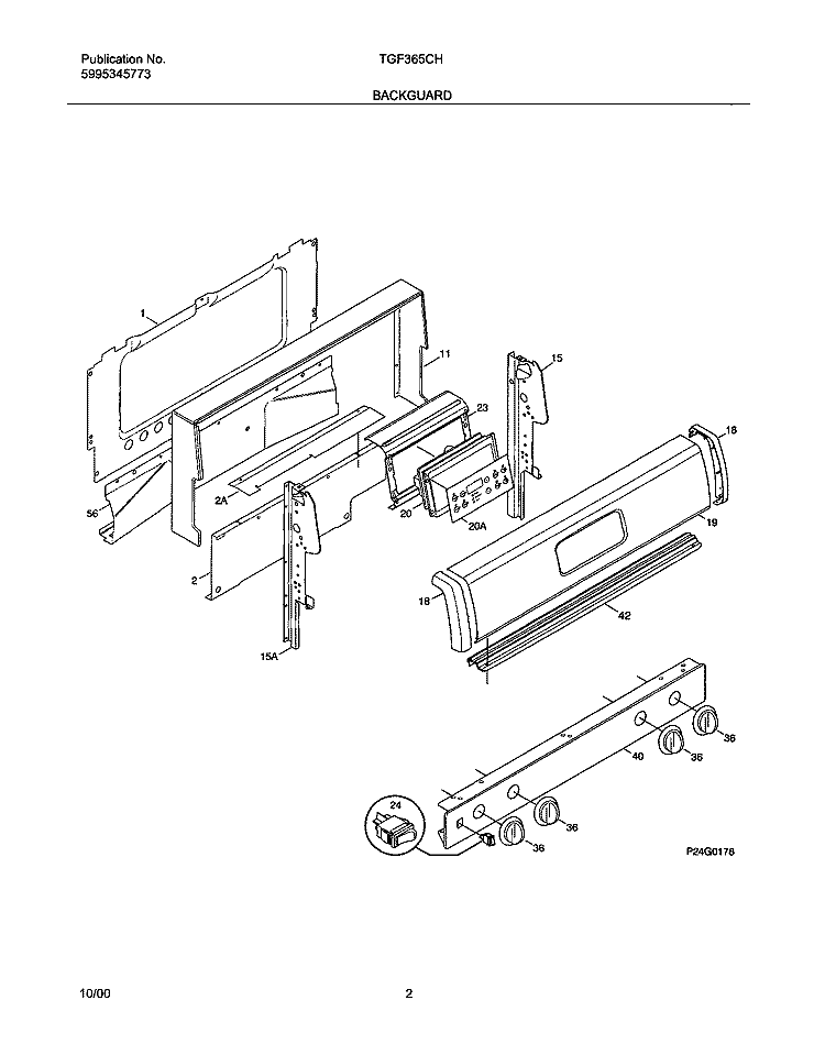 BACKGUARD Diagram and Parts List for TGF365CHSF  Tappan Range