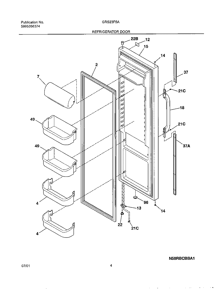 REFRIGERATOR DOOR Diagram and Parts List for GRS23F5AQ1  Gibson Refrigerator