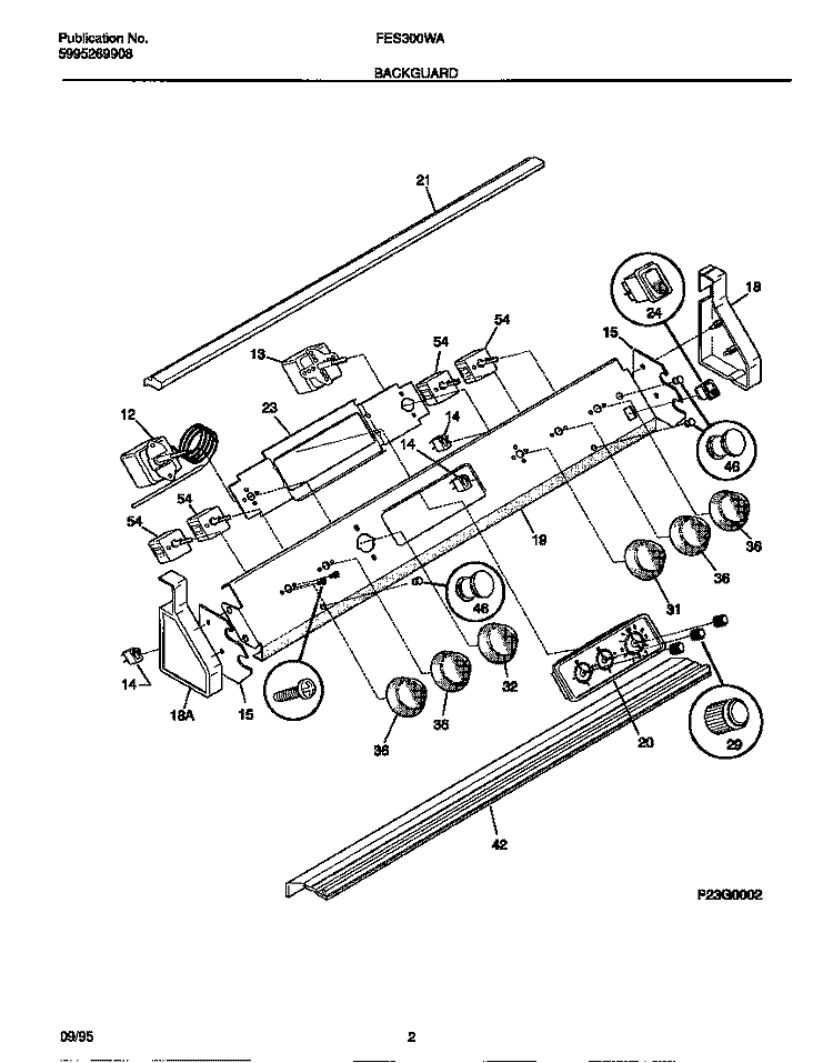 BACKGUARD Diagram and Parts List for FES300WAB3  Frigidaire Range