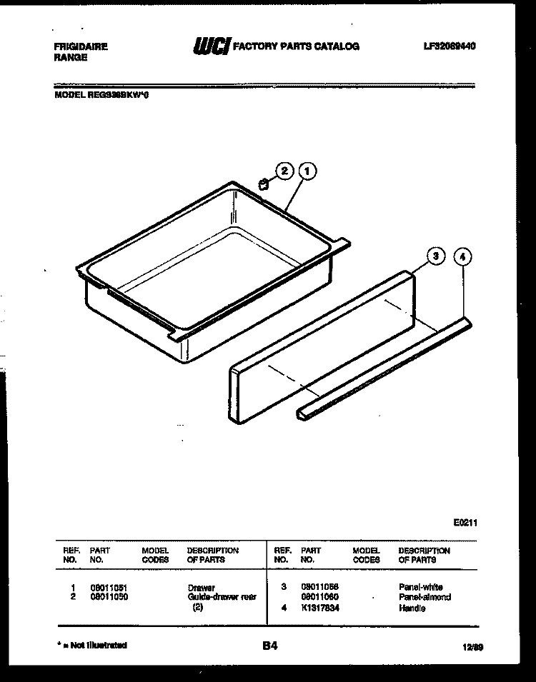 DRAWER PARTS Diagram and Parts List for REGS38BKL0  Frigidaire Range