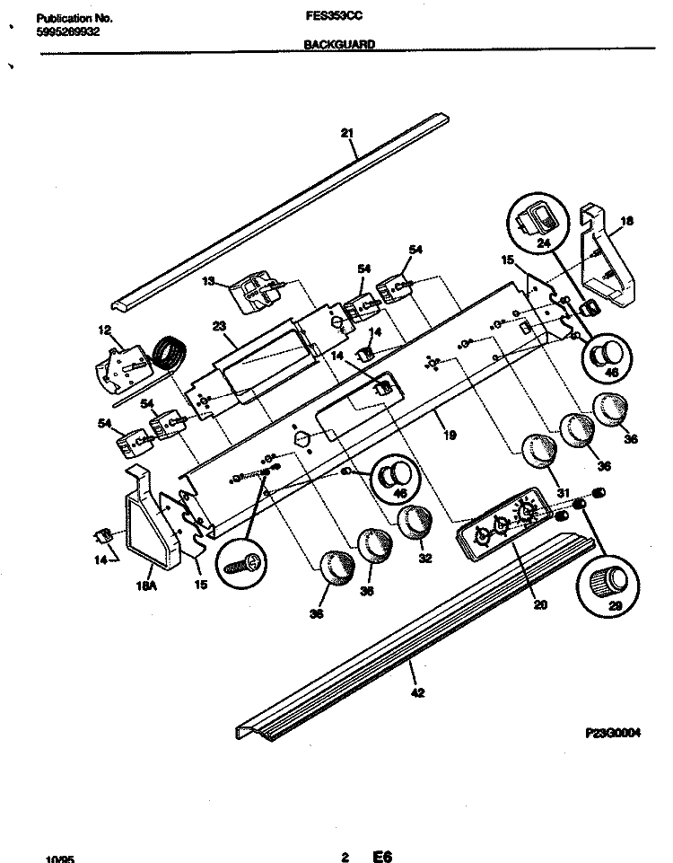 BACKGUARD Diagram and Parts List for FES353CCD1  Frigidaire Range