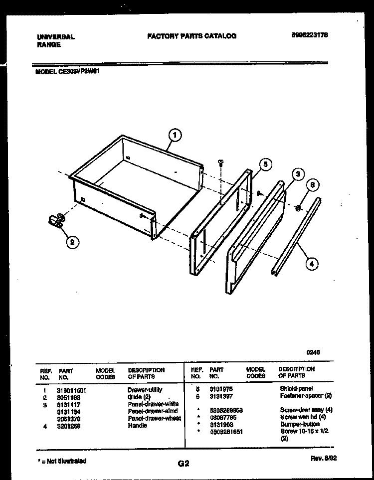 DRAWER PARTS Diagram and Parts List for CE303VP2W01-23  Tappan Range