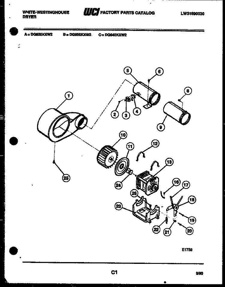 MOTOR AND BLOWER PARTS Diagram and Parts List for DG650KXH2  Frigidaire Dryer