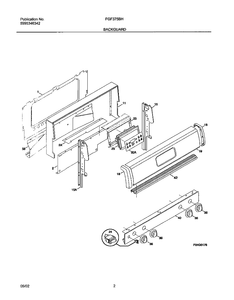 BACKGUARD Diagram and Parts List for FGF375BHBB  Frigidaire Range