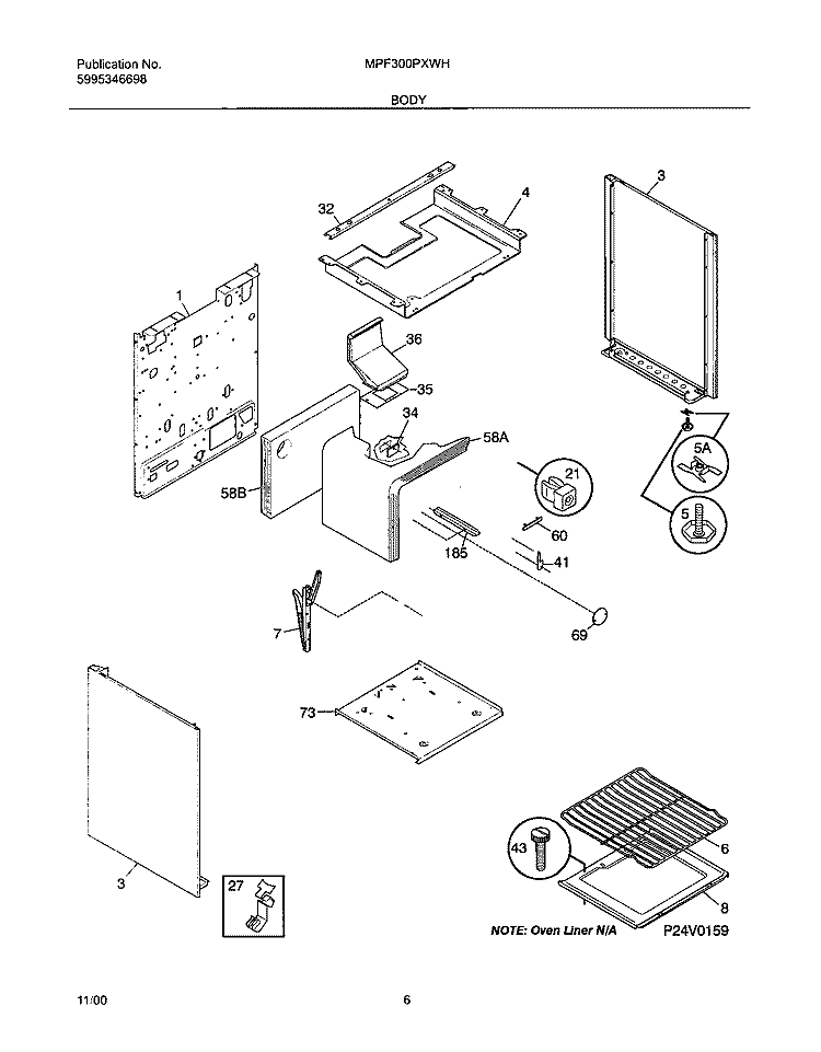BODY Diagram and Parts List for MPF300PXWH  Uni Range
