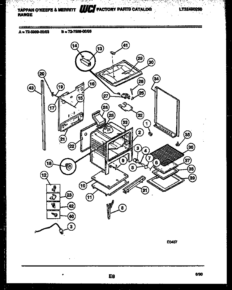 LOWER BODY PARTS Diagram and Parts List for 72-3989-00-03  Tappan Range