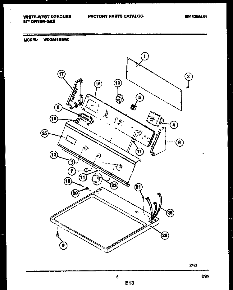 CONSOLE AND CONTROL PARTS Diagram and Parts List for WDG846RBD0  Frigidaire Dryer