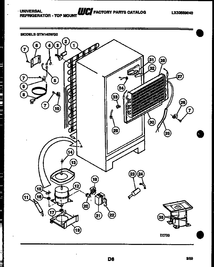 SYSTEM AND AUTOMATIC DEFROST PARTS Diagram and Parts List for GTN140BG2  Frigidaire Refrigerator