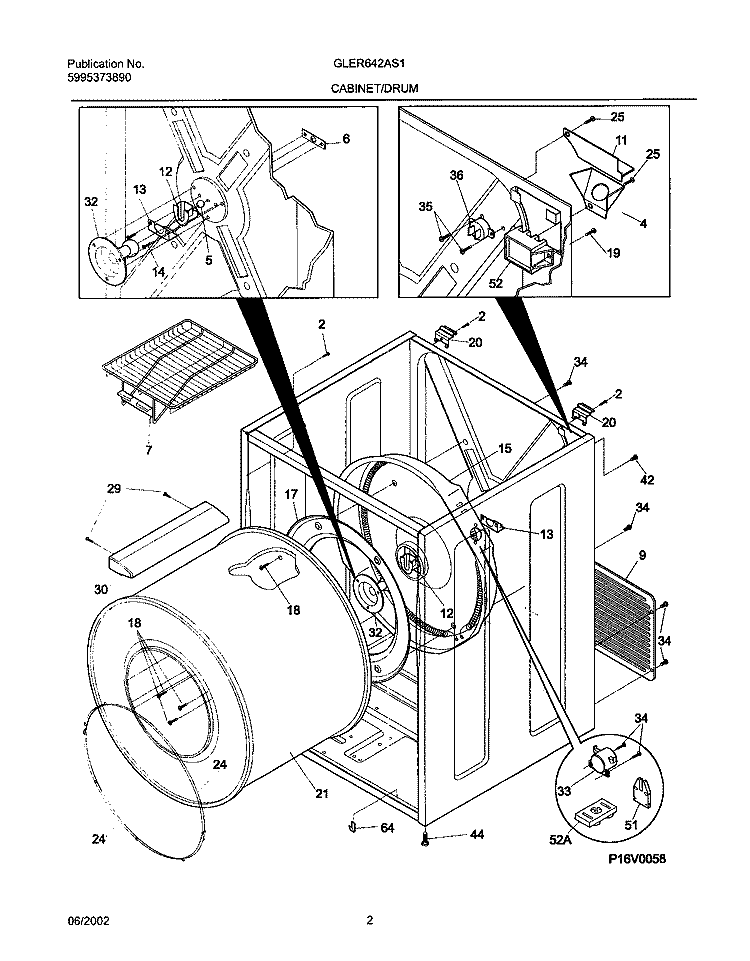 DRY CAB, HEATER Diagram and Parts List for GLER642AS1  Frigidaire Dryer
