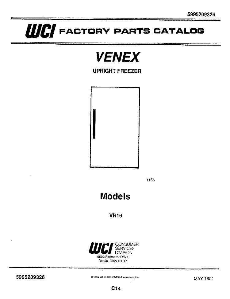 COVER Diagram and Parts List for VR16  Frigidaire Freezer