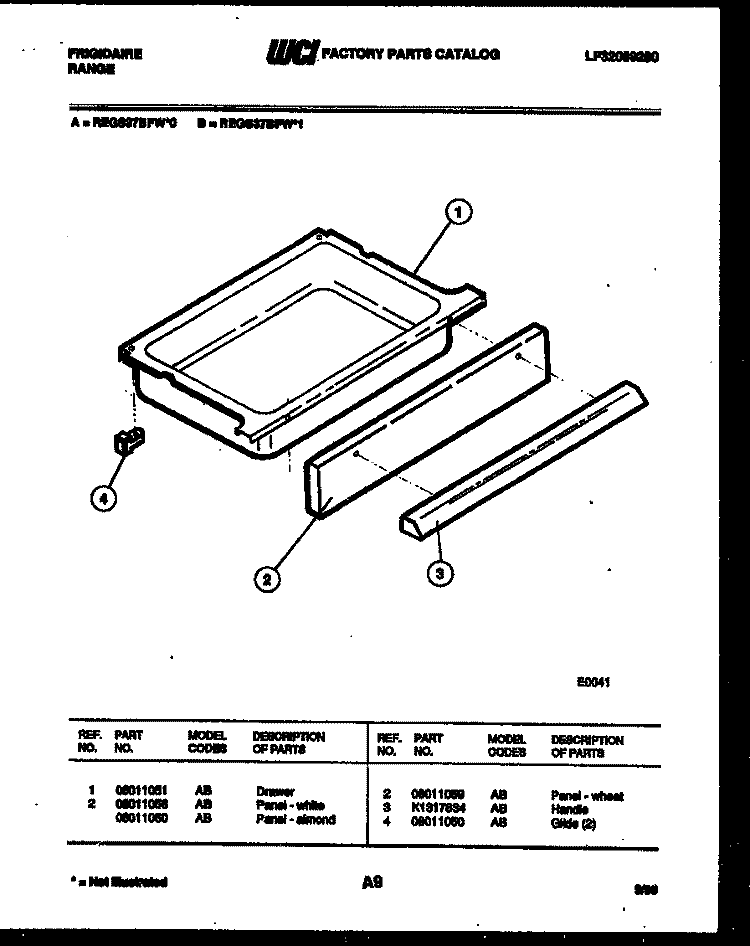 DRAWER PARTS Diagram and Parts List for REGS37BFH0  Frigidaire Range