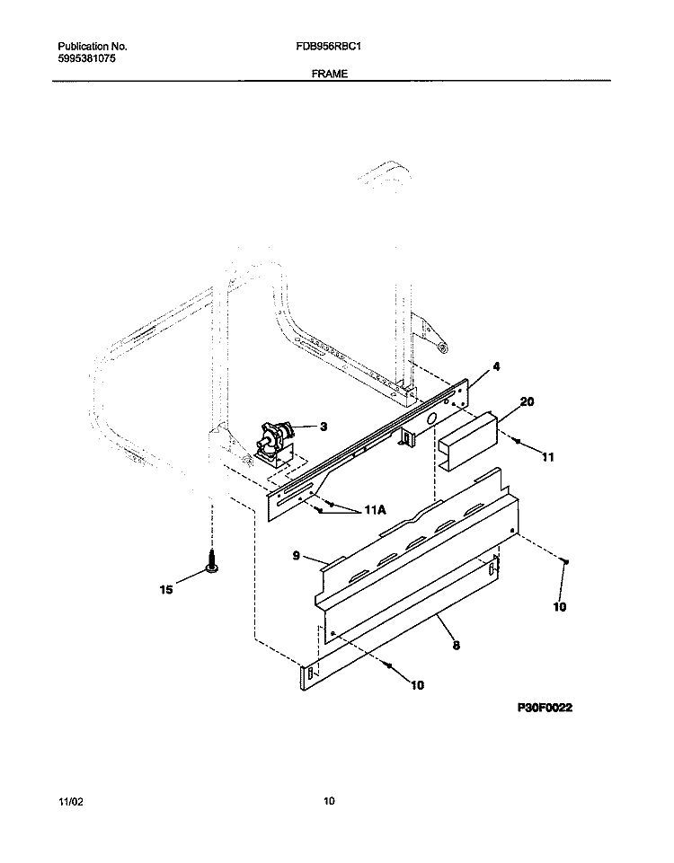 FRAME Diagram and Parts List for FDB956RBC1  Frigidaire Dishwasher