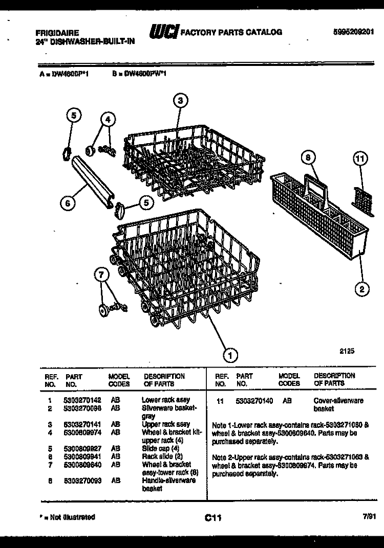 RACKS AND TRAYS Diagram and Parts List for DW4600PW1  Frigidaire Dishwasher