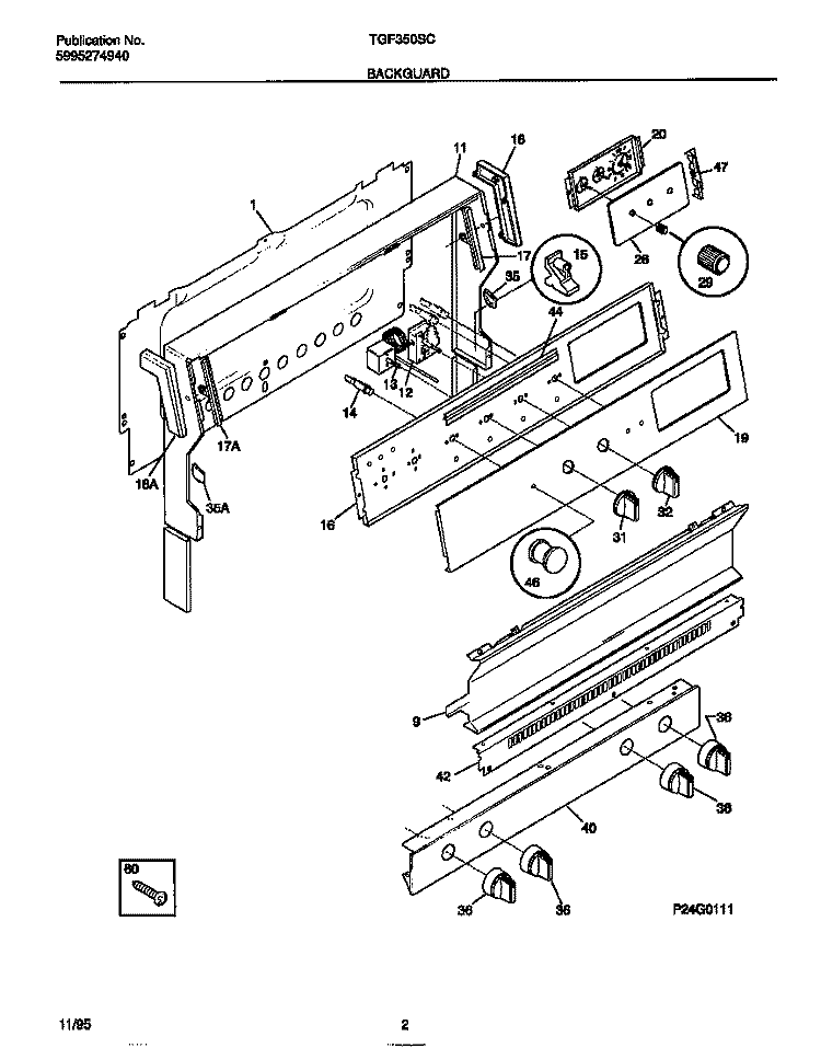 BACKGUARD Diagram and Parts List for TGF350SCWB  Tappan Range