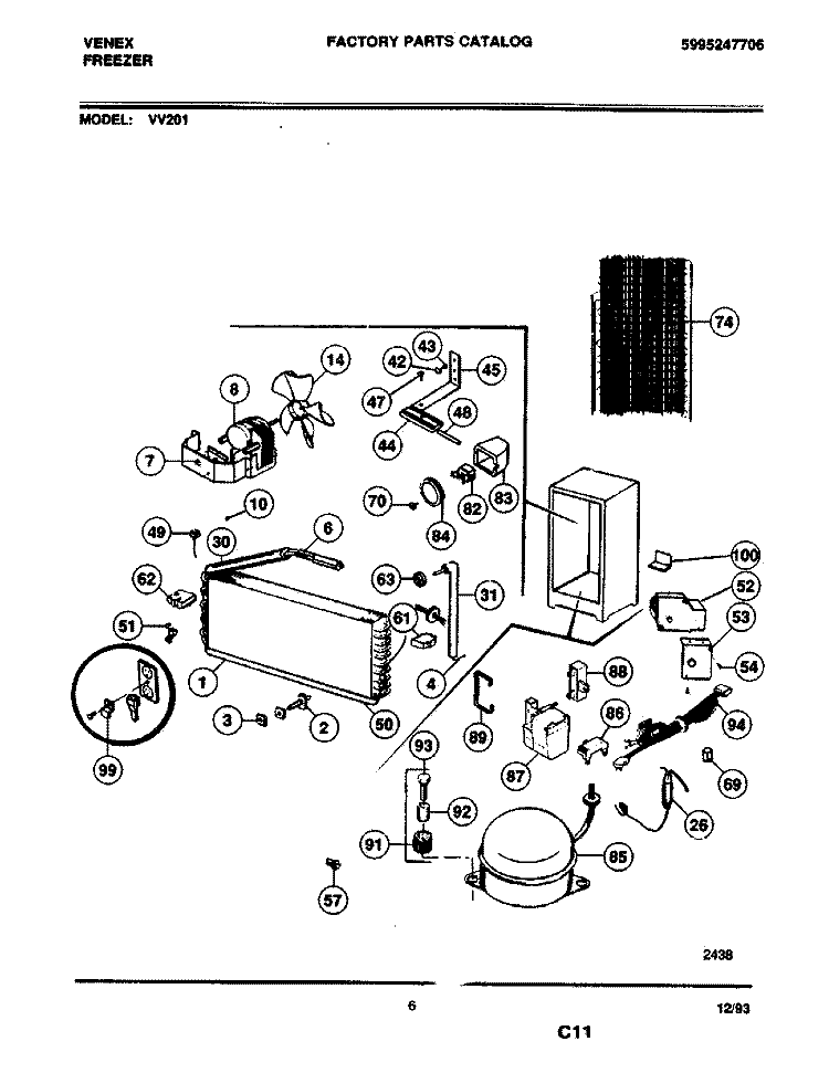 SYSTEM Diagram and Parts List for VV201  Frigidaire Freezer