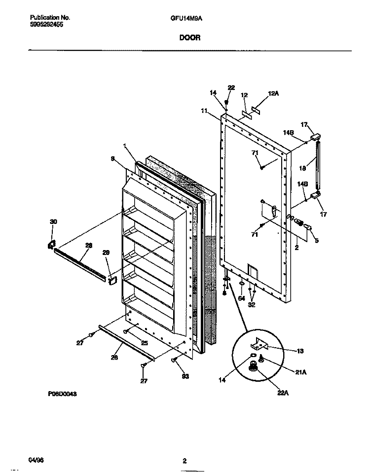 DOOR Diagram and Parts List for GFU14M9AW7  Gibson Freezer