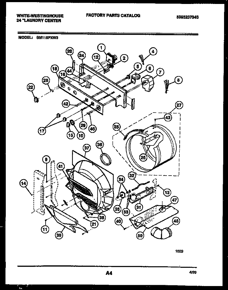 CONSOLE, CONTROL AND DRUM Diagram and Parts List for SM115PXD3  Frigidaire Washer