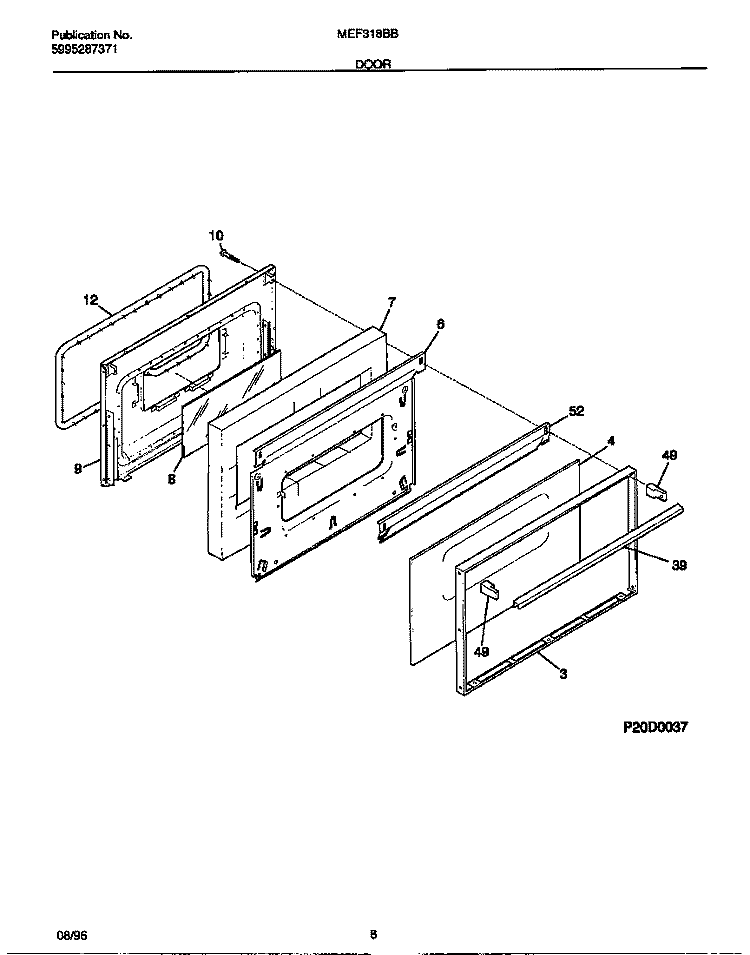 DOOR Diagram and Parts List for MEF318BBWD  Frigidaire Range