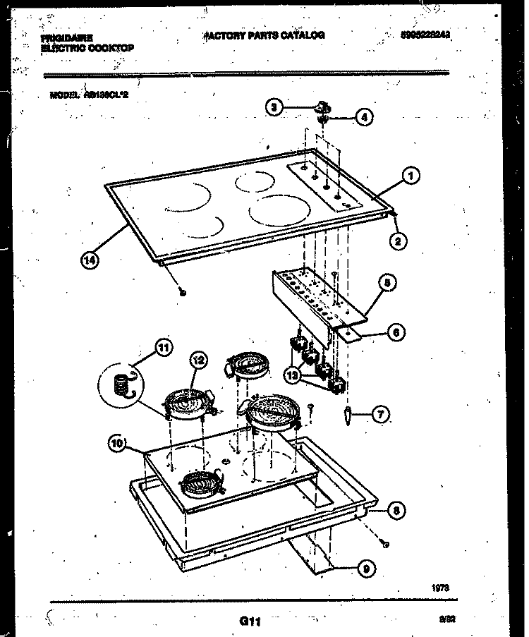 COOKTOP PARTS Diagram and Parts List for RB136CL2  Frigidaire Cooktop