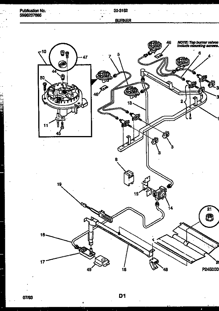 BURNER PARTS Diagram and Parts List for 30-3152-23-02  Tappan Range