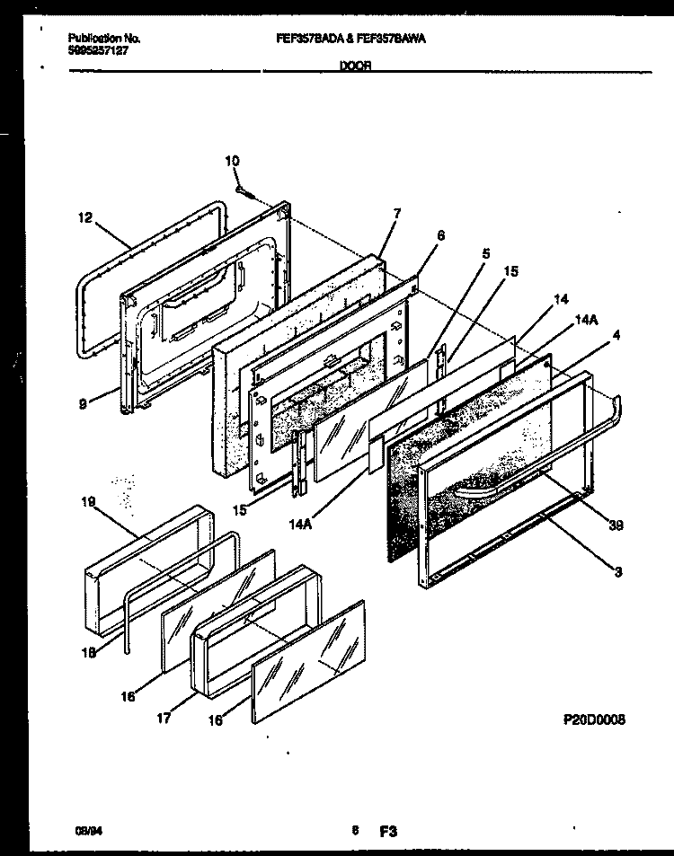 DOOR PARTS Diagram and Parts List for FEF357BADB  Frigidaire Range