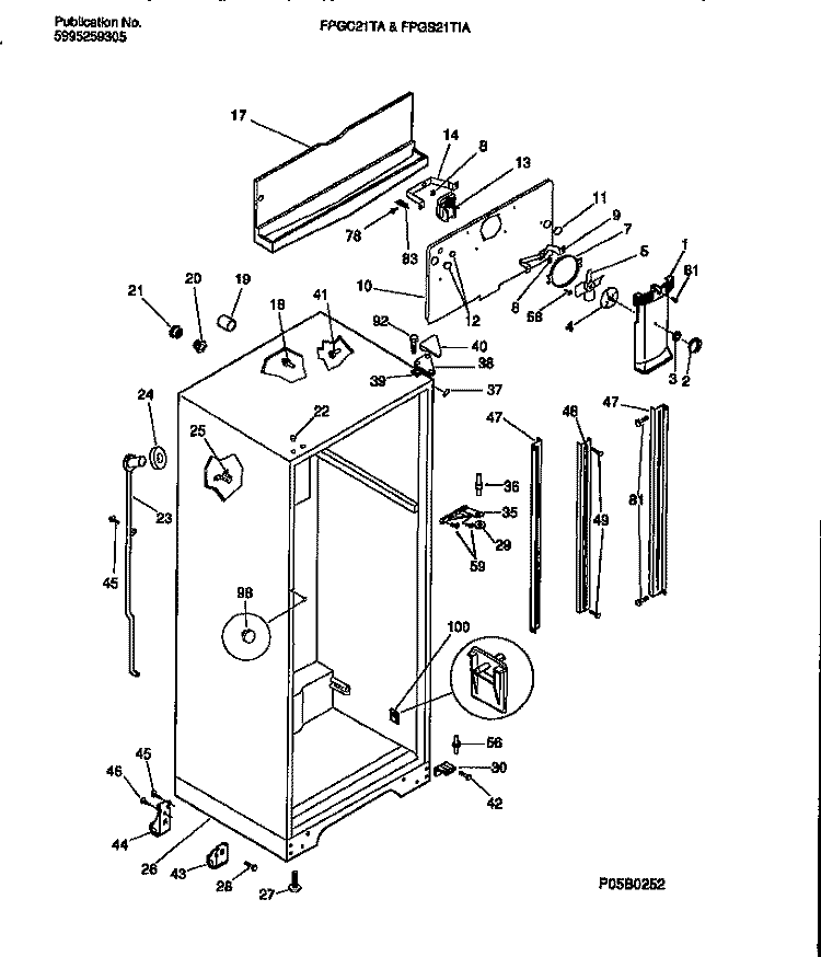 CABINET W / FAN ASSEMBLY Diagram and Parts List for FPGC21TAL3  Frigidaire Refrigerator