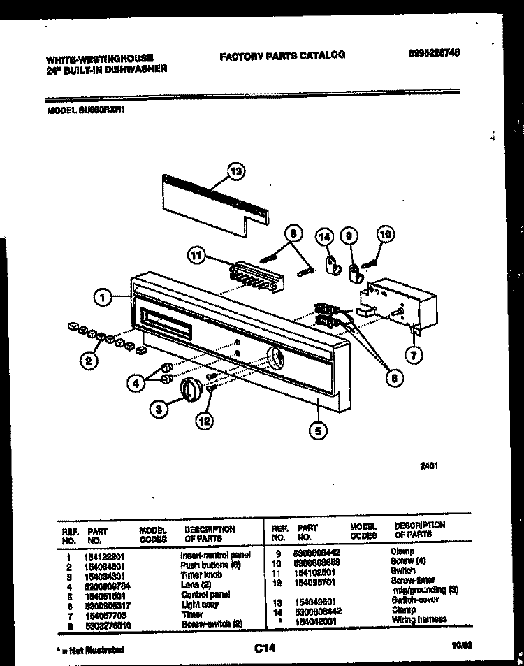 CONSOLE AND CONTROL PARTS Diagram and Parts List for SU880RXR1  Frigidaire Dishwasher