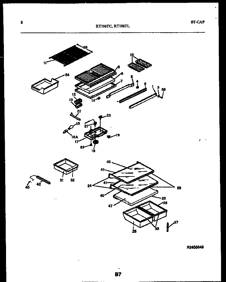 SHELVES AND SUPPORTS Diagram and Parts List for RT196TLD0  Frigidaire Refrigerator