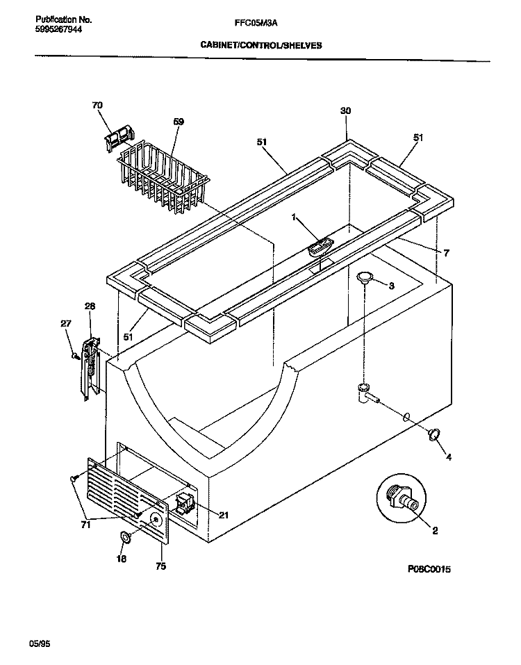 CABINET / CONTROL / SHELVES Diagram and Parts List for FFC05M3AW3  Frigidaire Freezer