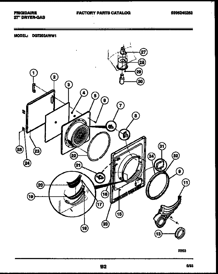DOOR PARTS Diagram and Parts List for DG7200AWW1  Frigidaire Dryer