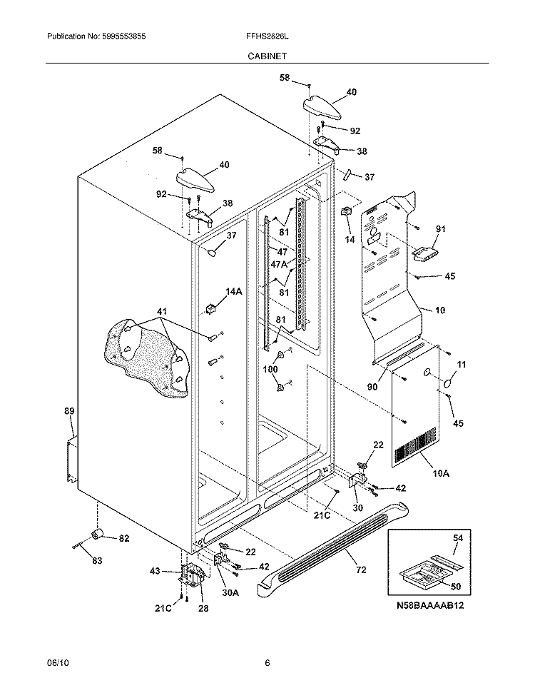 CABINET Diagram and Parts List for FFHS2626LS0  Frigidaire Refrigerator