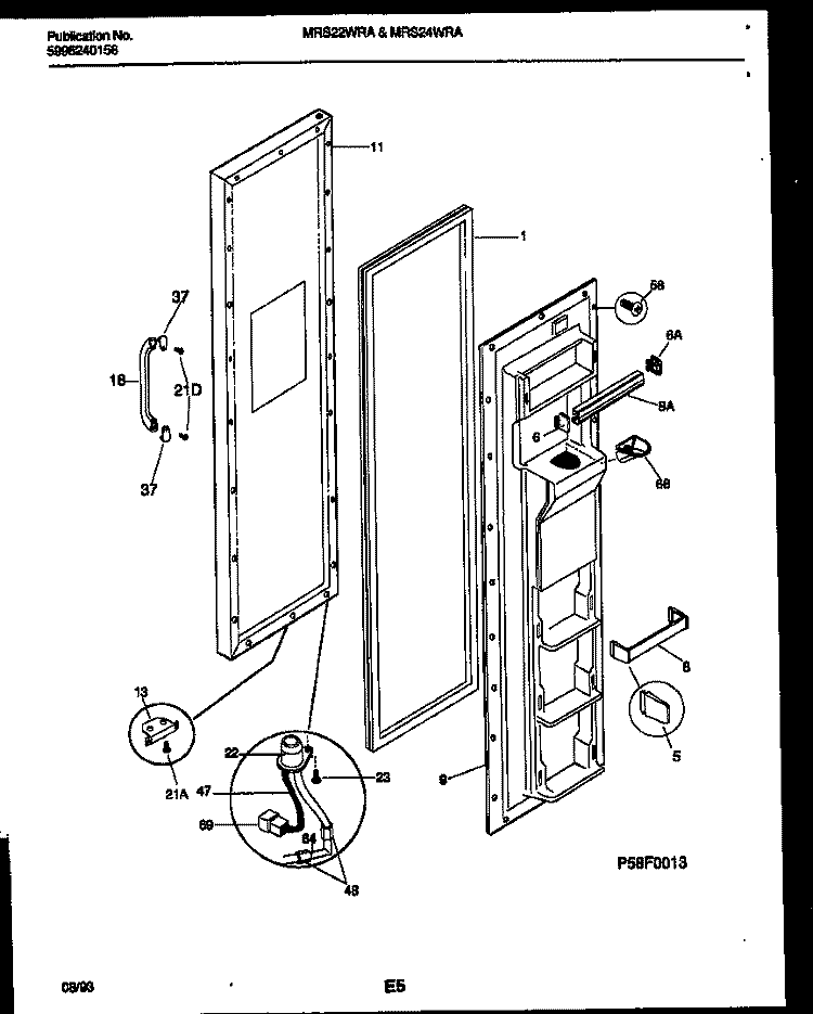 FREEZER DOOR PARTS Diagram and Parts List for MRS24WRADO  Frigidaire Refrigerator