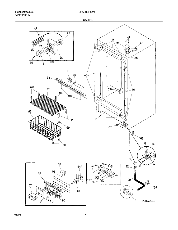 CABINET Diagram and Parts List for UL5000ECW7  Frigidaire Freezer