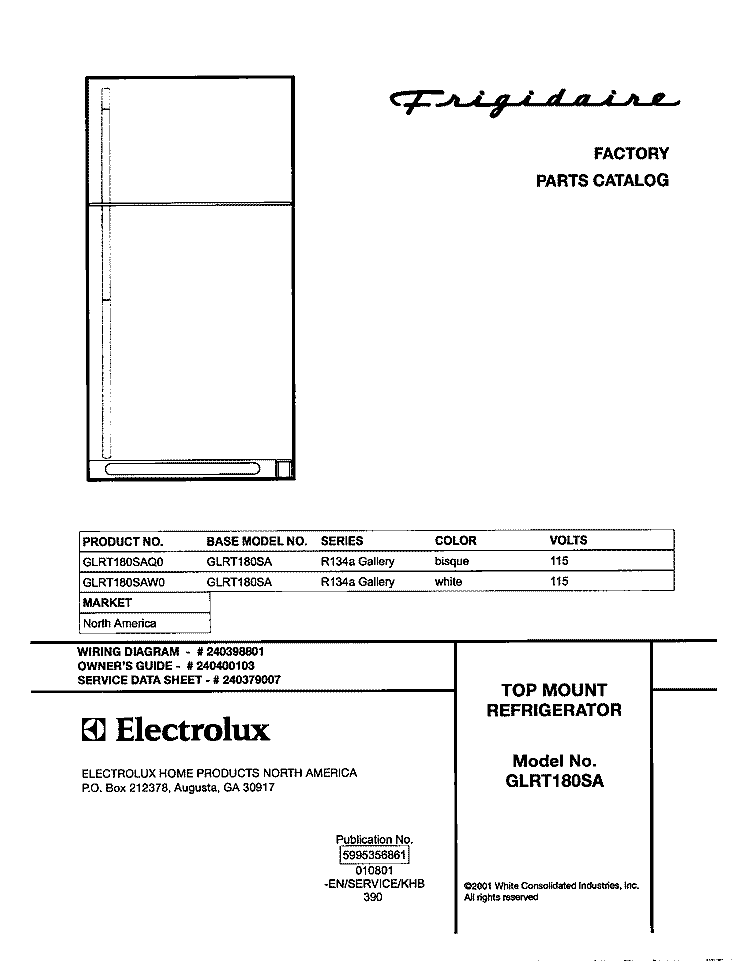 COVER Diagram and Parts List for GLRT180SAQ0  Frigidaire Refrigerator